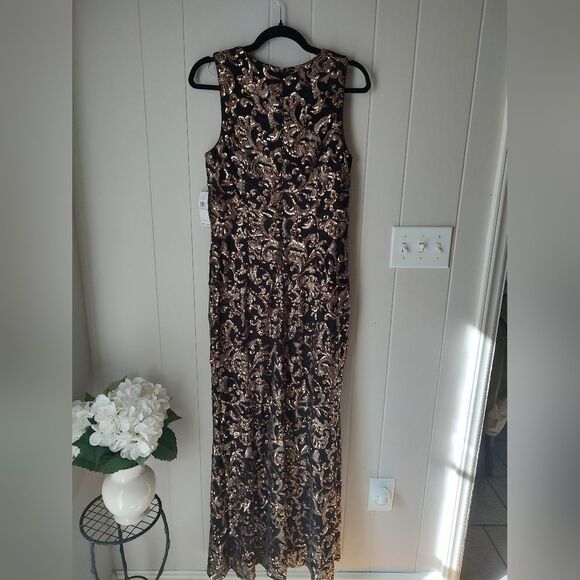 Alex Evenings Black Gold Sleeveless Sequined Formal Gown Size 10 - Picture 6 of 11